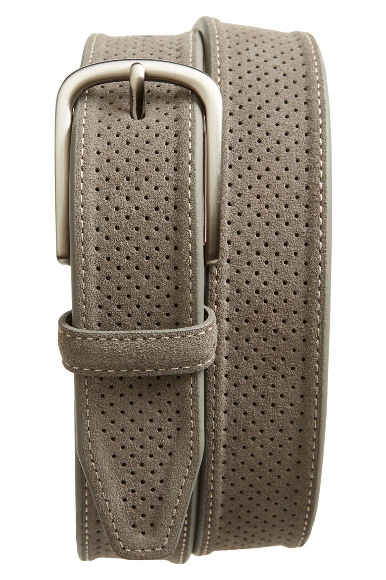 Perforated Suede Belt, Main, color, GRAY SUEDE LEATHER