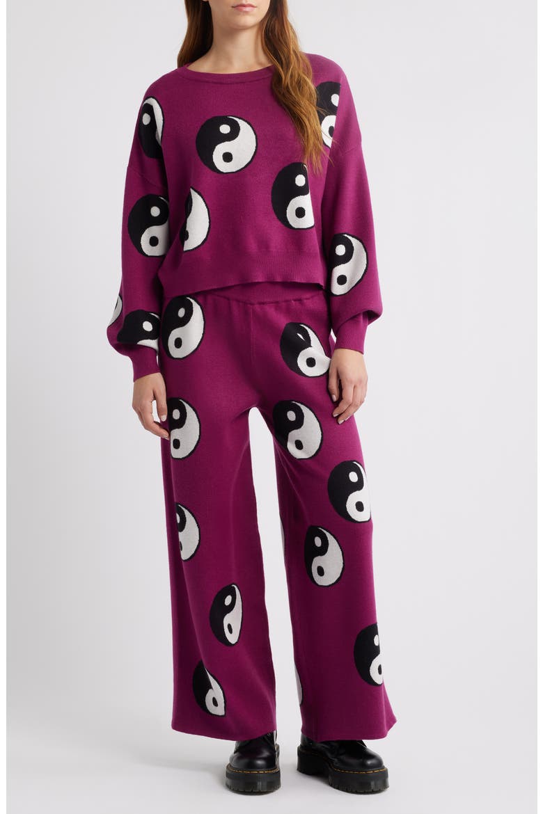 Be an Original, Baby Yin Yang Knit Sweater & Wide Leg Pants Set, Main, color, AMETHYST