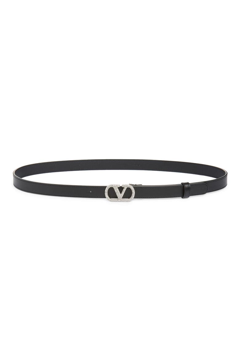 VLOGO Signature Leather Belt, Main, color, BLACK/ CRYSTAL