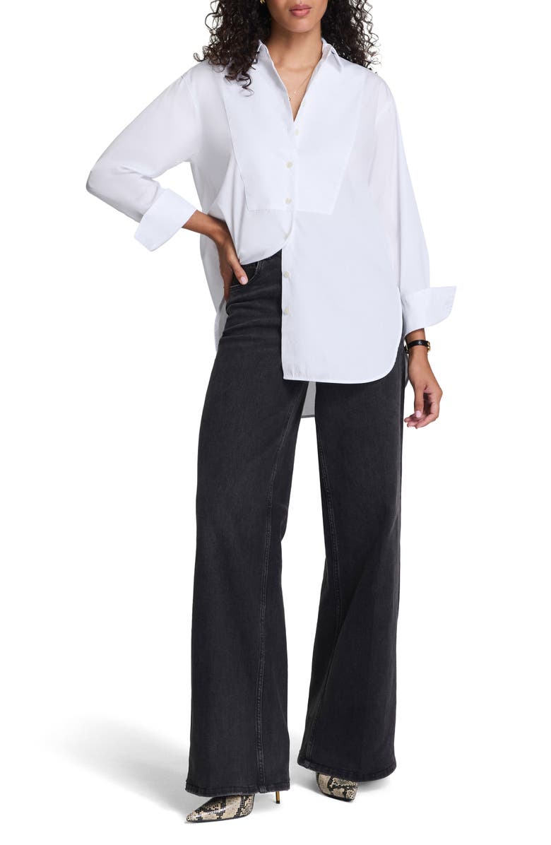 SPANX<sup>®</sup> Bibbed Tuxedo Cotton Poplin Button-Up Shirt, Alternate, color, Classic White