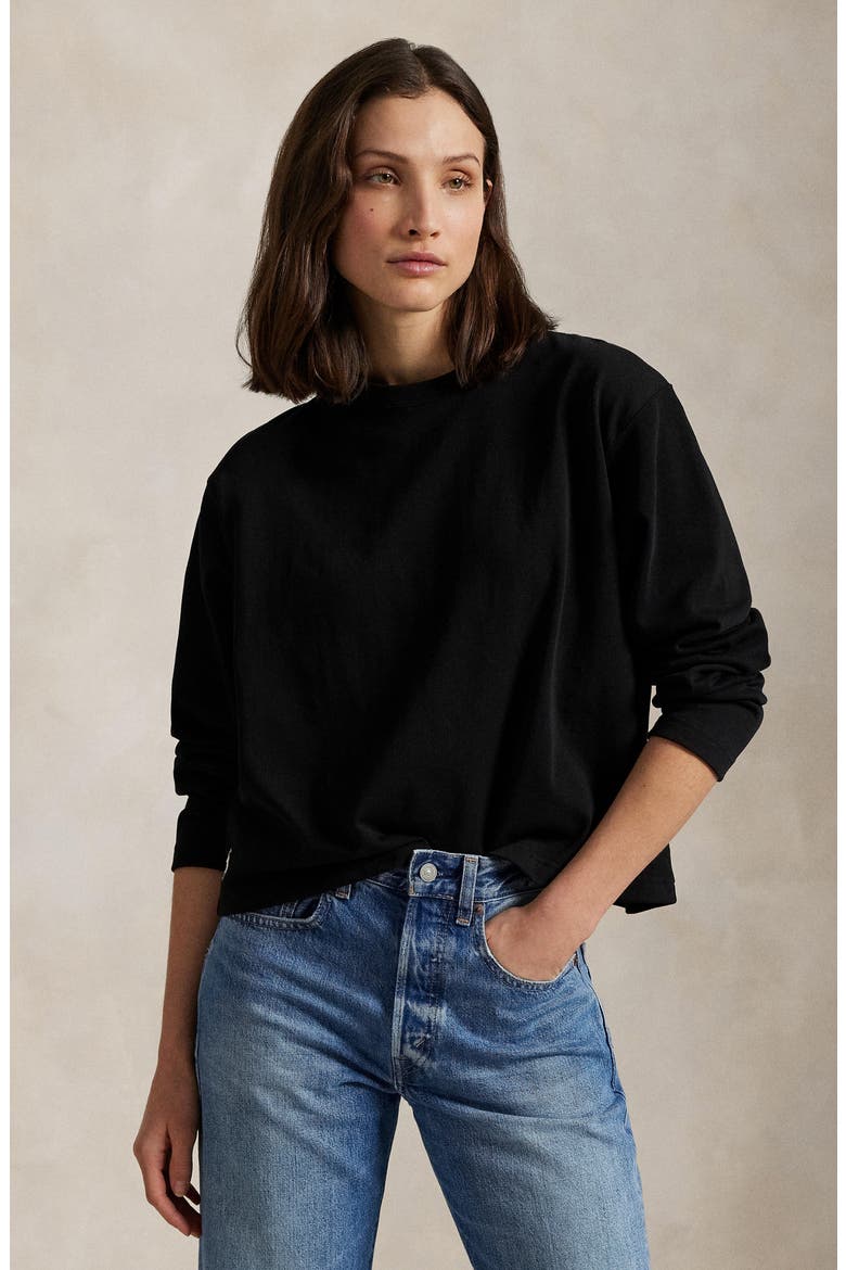 Long Sleeve Cotton T-Shirt, Alternate, color, POLO BLACK