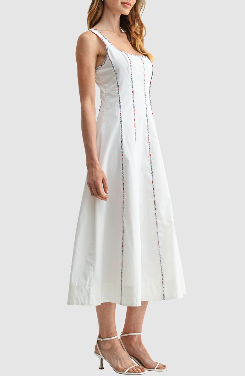 Mila Mae Floral Piping Sleeveless Fit & Flare Midi Dress, Alternate, color, White
