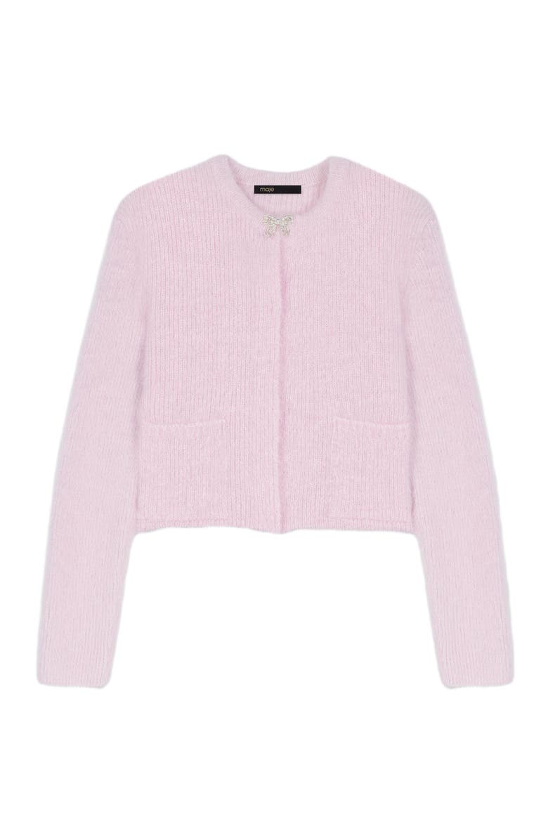 maje Jewelled bow cardigan, Main, color, Pink