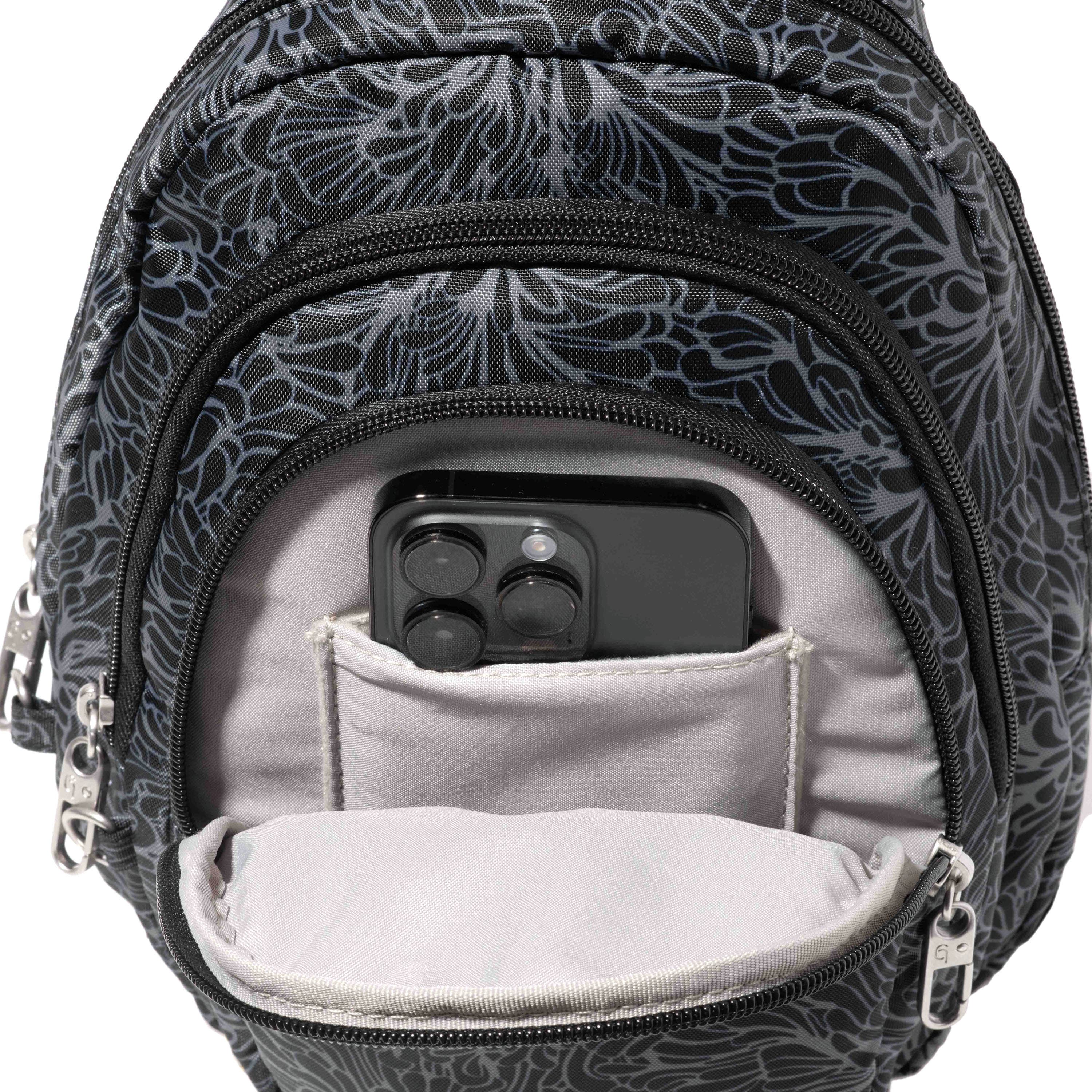 Securtex Anti-theft Multi Zip Sling, Alternate, color, Midnight Blossom Print