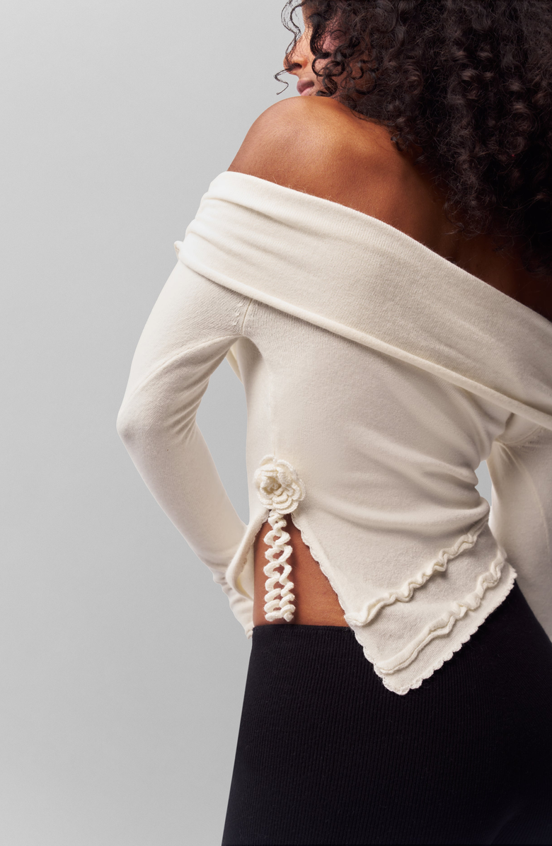 Guizio Soler Fold Over Knit Top, Alternate, color, Cream