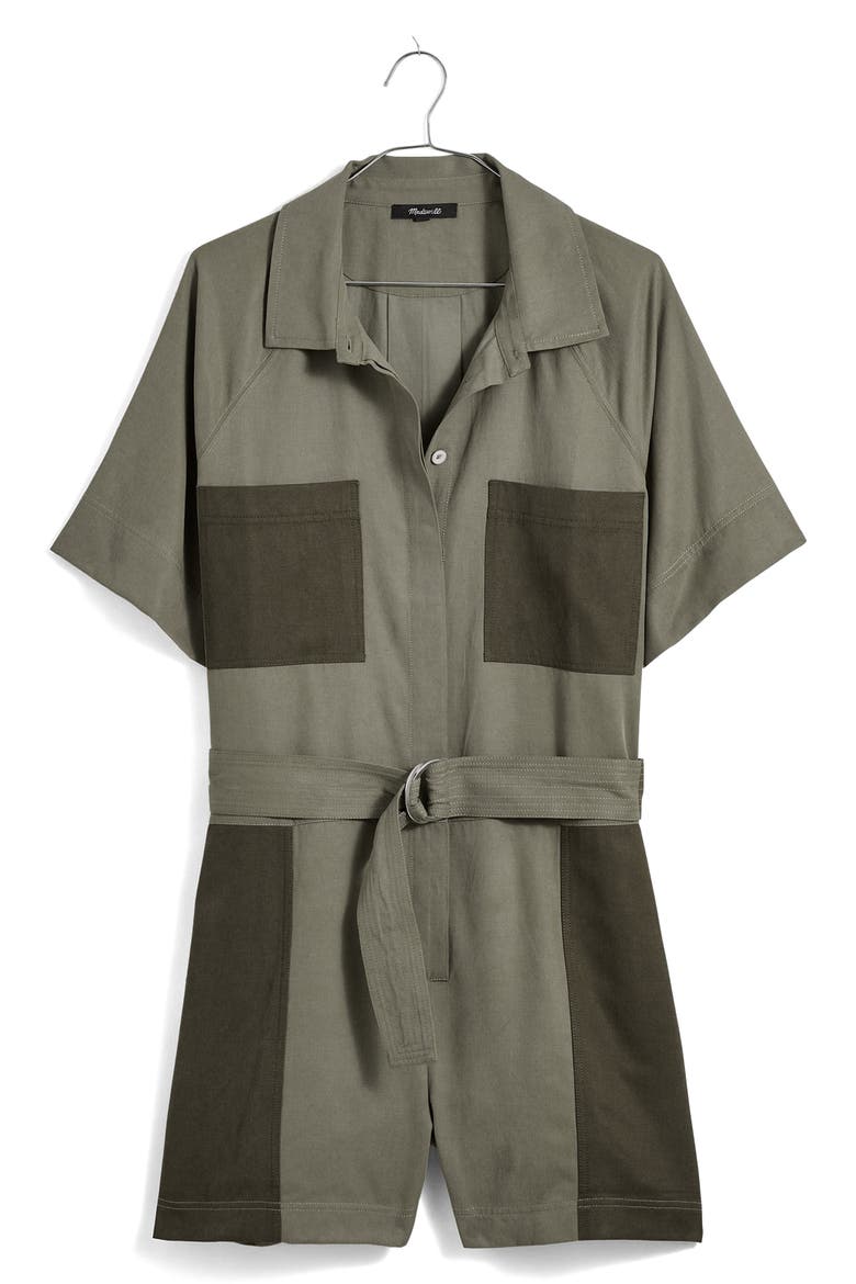 Short Sleeve Patch Pocket Romper, Alternate, color, DARK OLIVE
