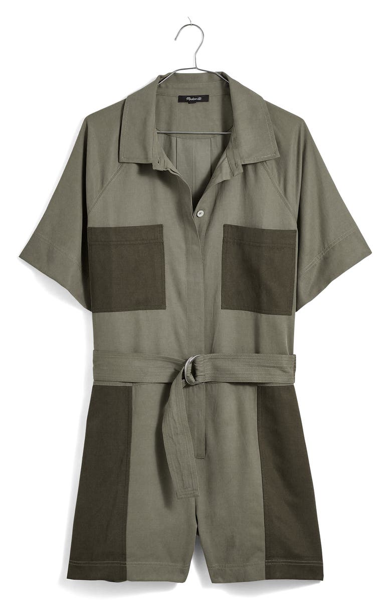 Madewell Short Sleeve Patch Pocket Romper, Alternate, color, 