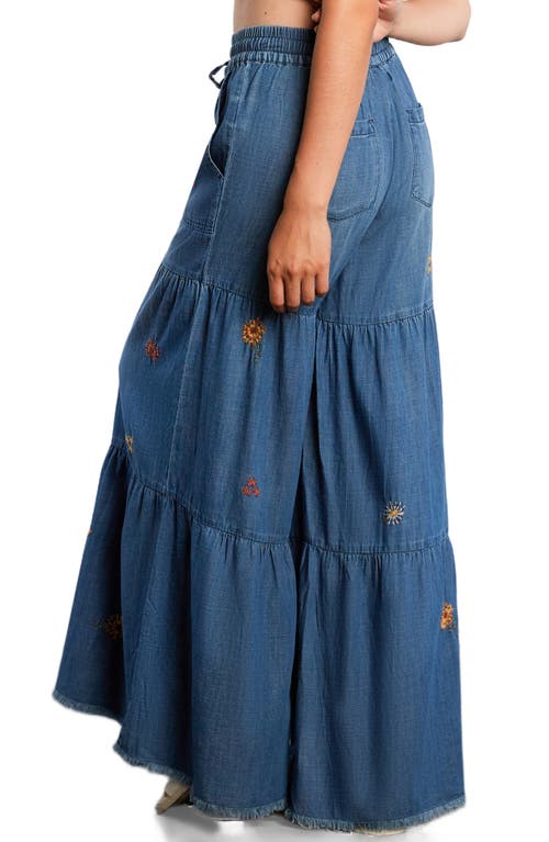 Billy T Embroidered Demim Wide Leg Pants In Blue