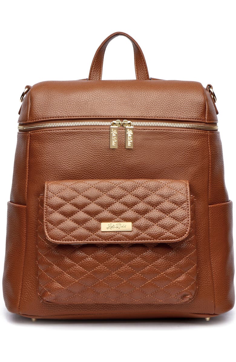 Luli Bebé Monaco Faux Leather Diaper Backpack, Main, color, Caramel Brown