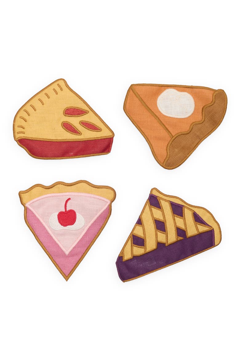 Assorted Set of 4 Pie Linen Cocktail Napkins, Main, color, ORANGE/ PURPLE/ PINK/ RED