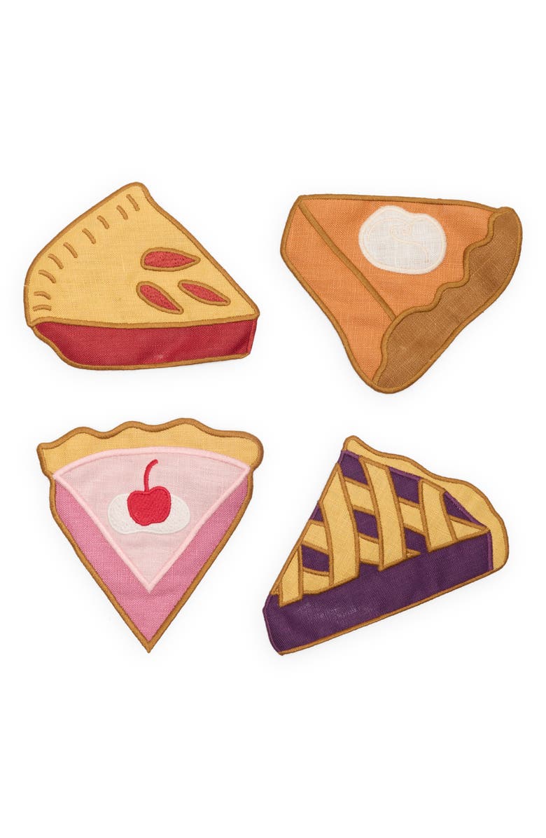 PIECEWORK PUZZLES Assorted Set of 4 Pie Linen Cocktail Napkins, Main, color, Orange/ Purple/ Pink/ Red