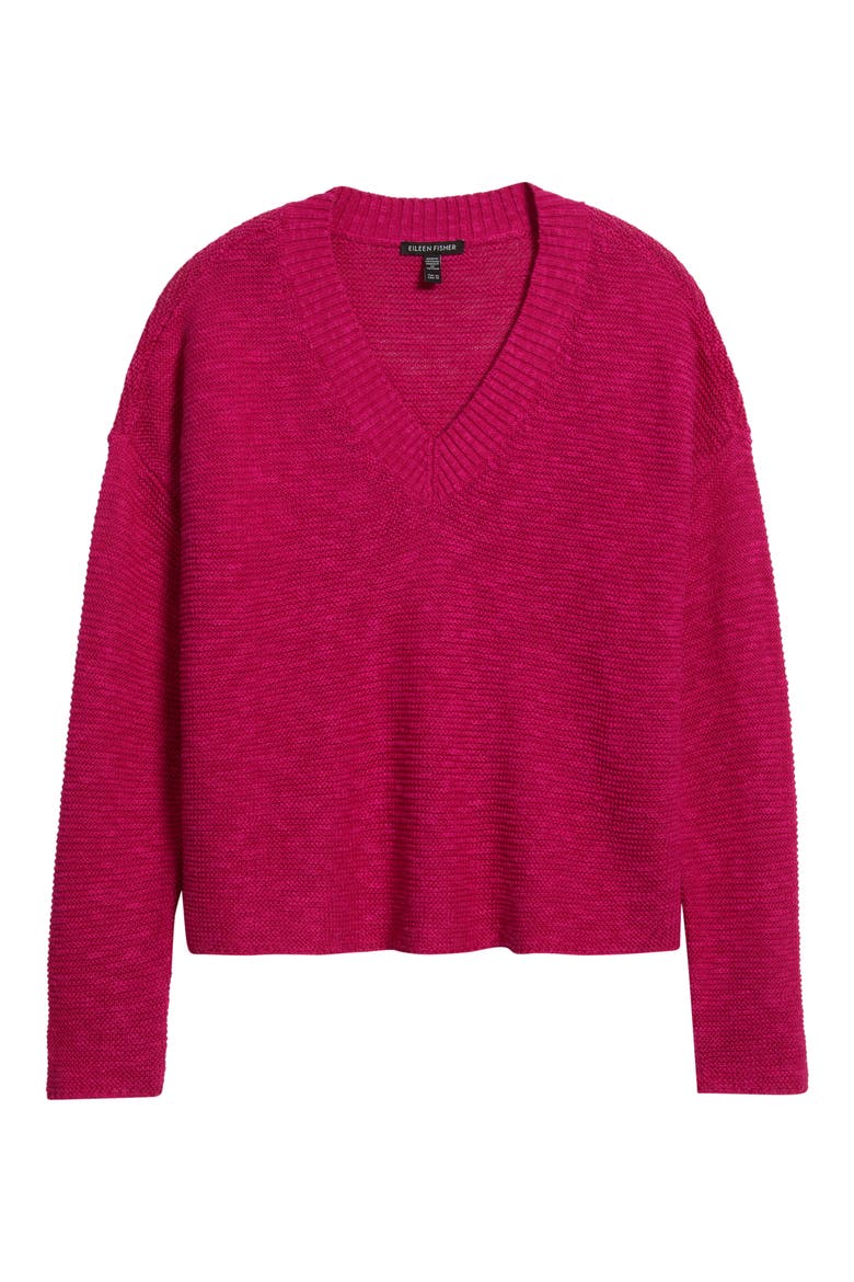 Organic Linen & Organic Cotton V-Neck Sweater, Alternate, color, FUCHSIA