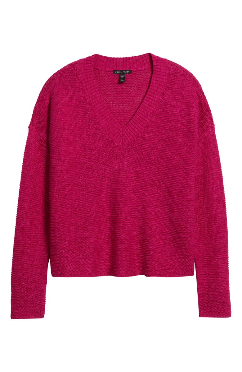 Eileen Fisher Organic Linen & Organic Cotton V-Neck Sweater, Alternate, color, Fuchsia