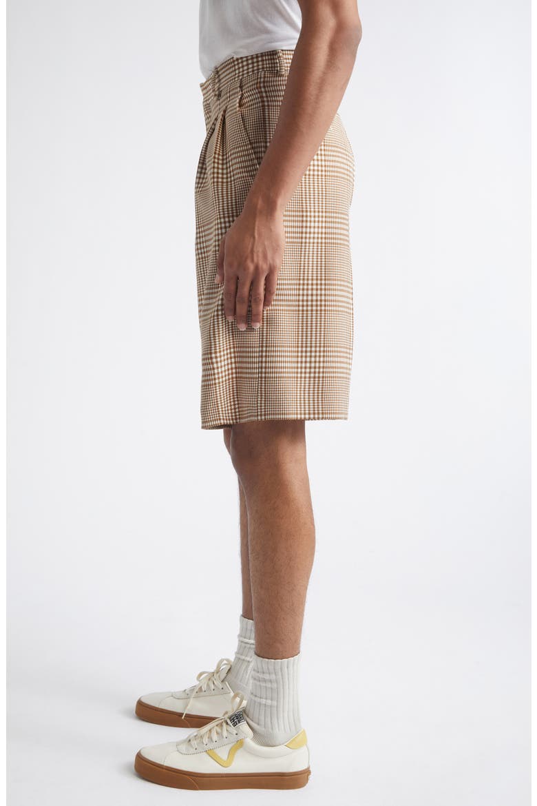 Pleated Glen Plaid Virgin Wool Twill Shorts, Alternate, color, CARAMEL/ BLANC CREME