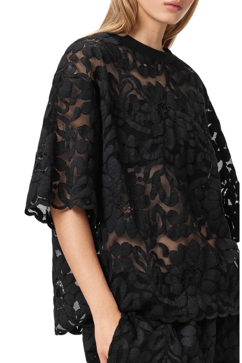 Amelie Floral Lace T-Shirt, Alternate, color, BLACK