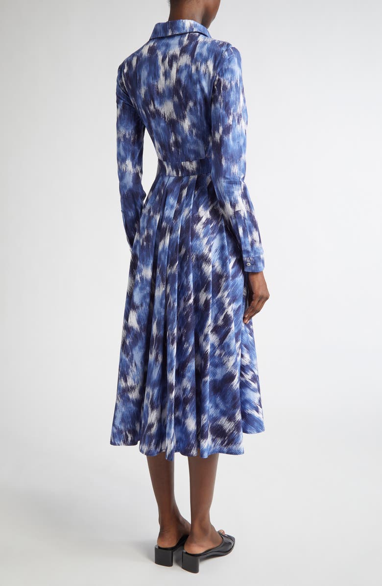 Michael Kors Collection Watercolor Floral Long Sleeve Cotton Poplin Midi Shirtdress, Alternate, color, Riviera/ Optic White