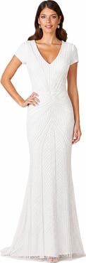 LARA New York Beaded Faux-Wrap V-Neck Bridal Gown