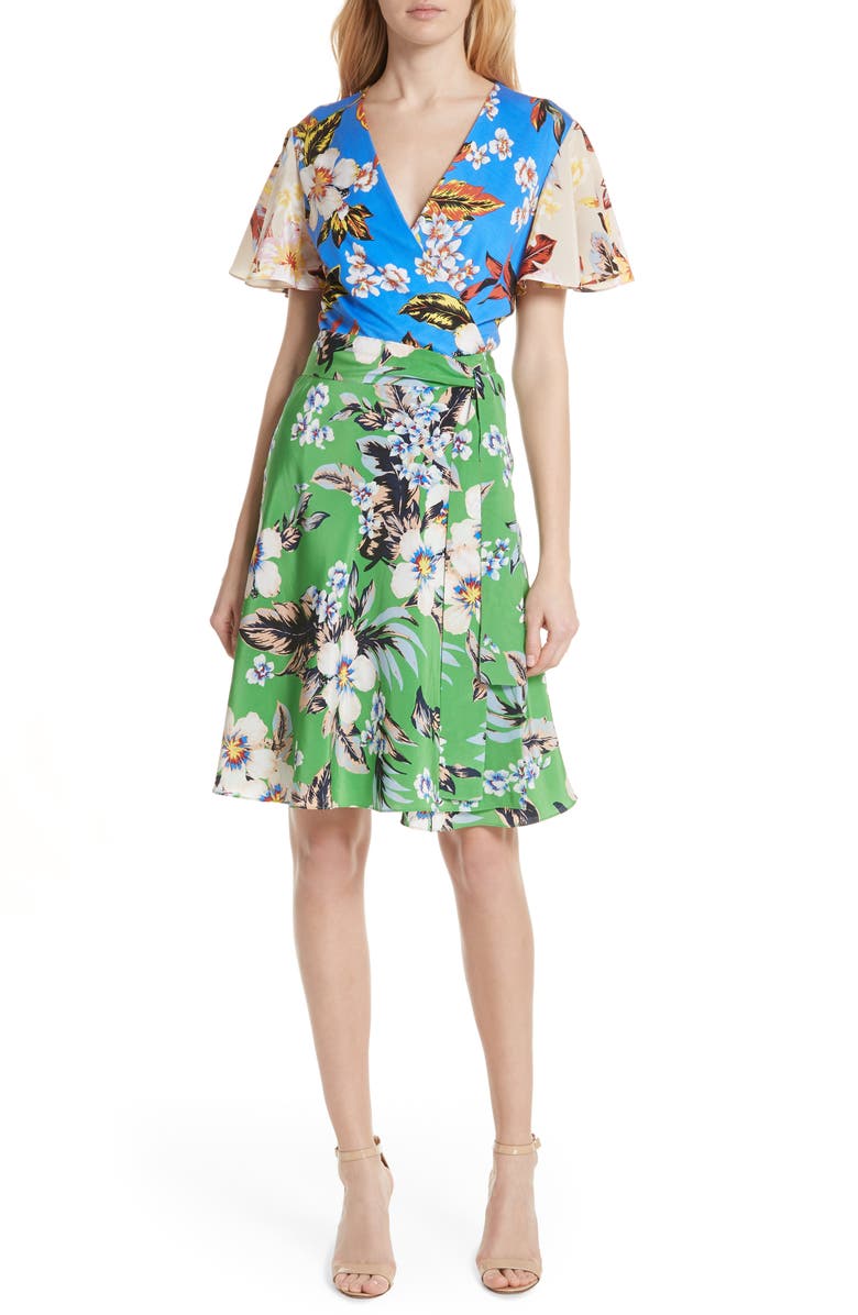 DVF Diane von Furstenberg Flutter Sleeve Silk Wrap Dress, Main, color, 