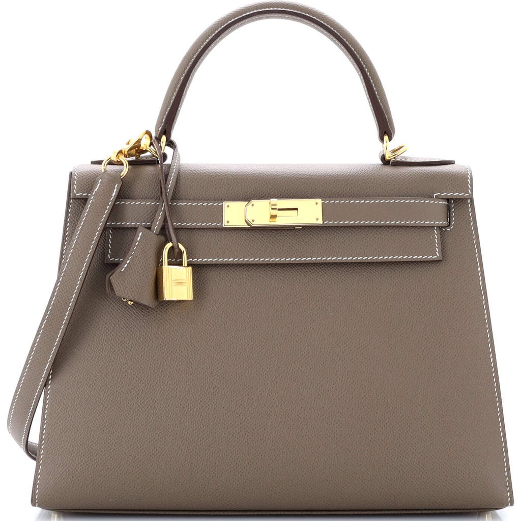 Pre-owned Hermes  Hermes Kelly Handbag Grey Epsom With Gold Hardware 28 In Brown