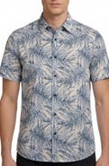 Report Collection Tropical Print Short Sleeve Linen & Cotton Button-Up Shirt