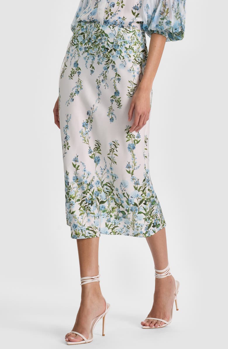 Alice + Olivia Maeve Floral Print Slip Skirt, Alternate, color, Fresh Air Carolina Blue