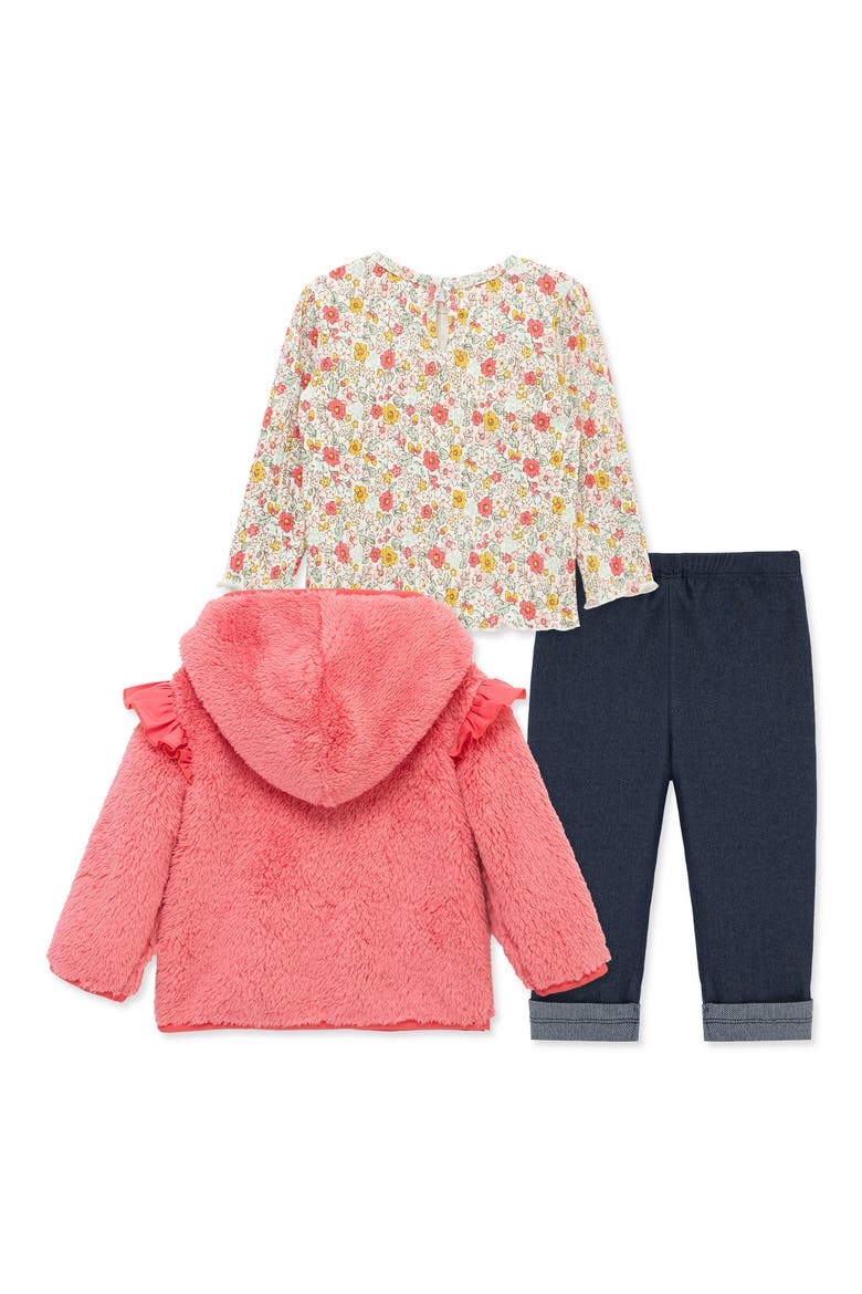 Garden T-Shirt, Fleece Hooded Jacket & Denim Leggings Set, Alternate, color, ROSE