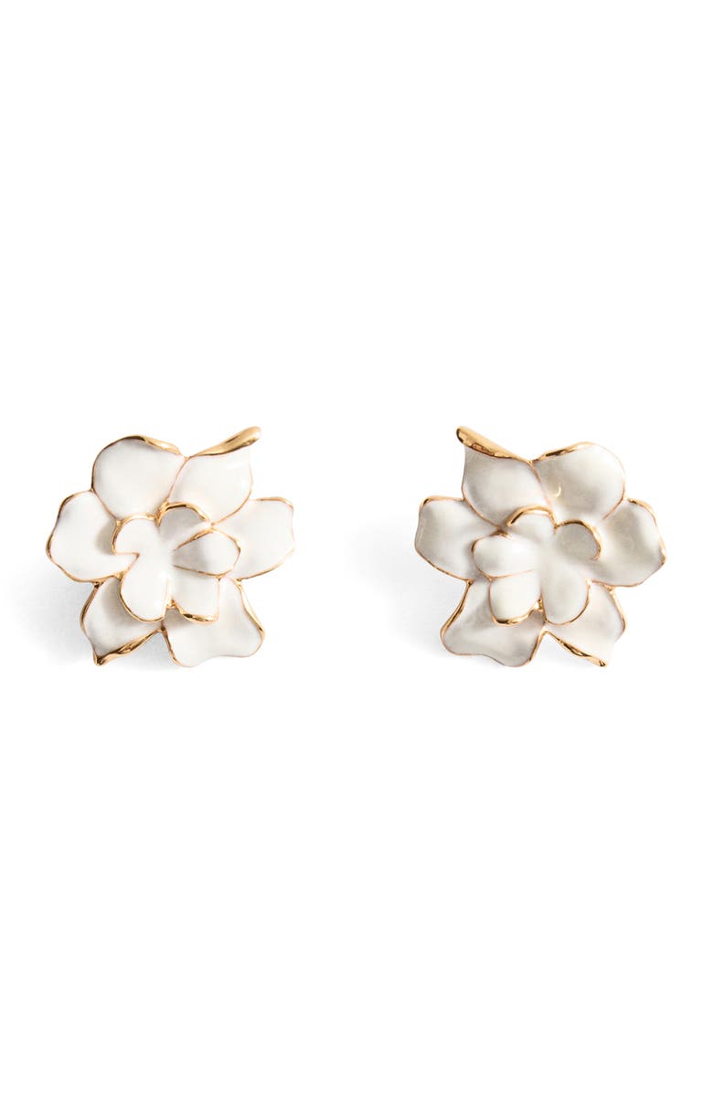 MANGO Double Flower Linear Drop Earrings, Main, color, Beige