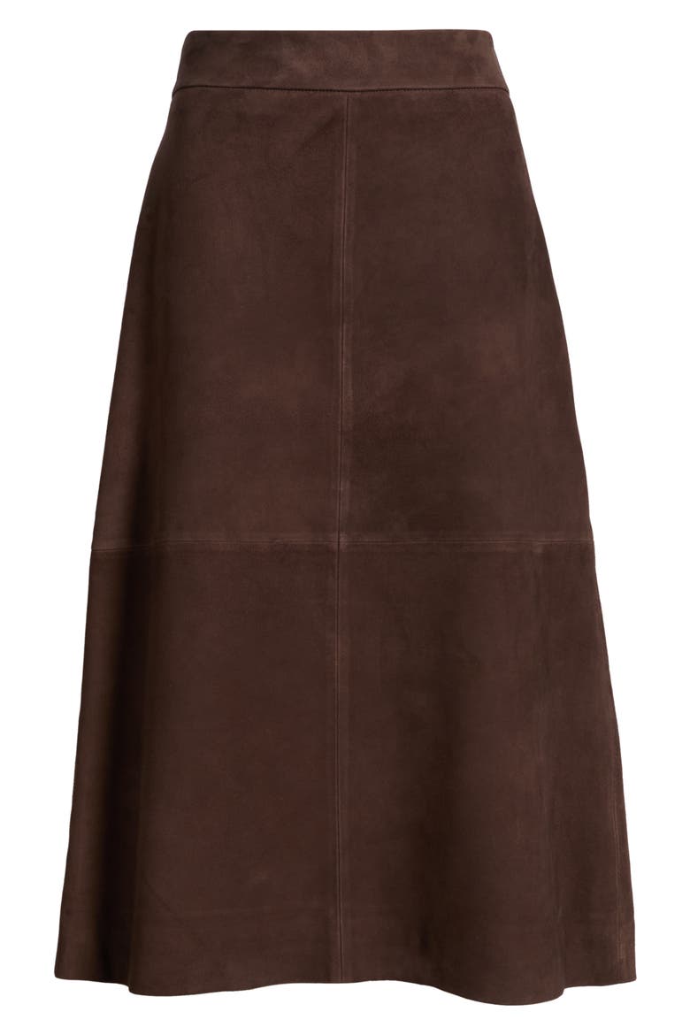 A-Line Leather Midi Skirt, Main, color, BROWN COFFEE