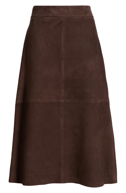 A-Line Leather Midi Skirt