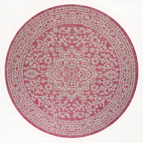 Jonathan Y Sinjuri Medallion Textured Weave Indoor/outdoor Area Rug In Fuchsia/light Gray