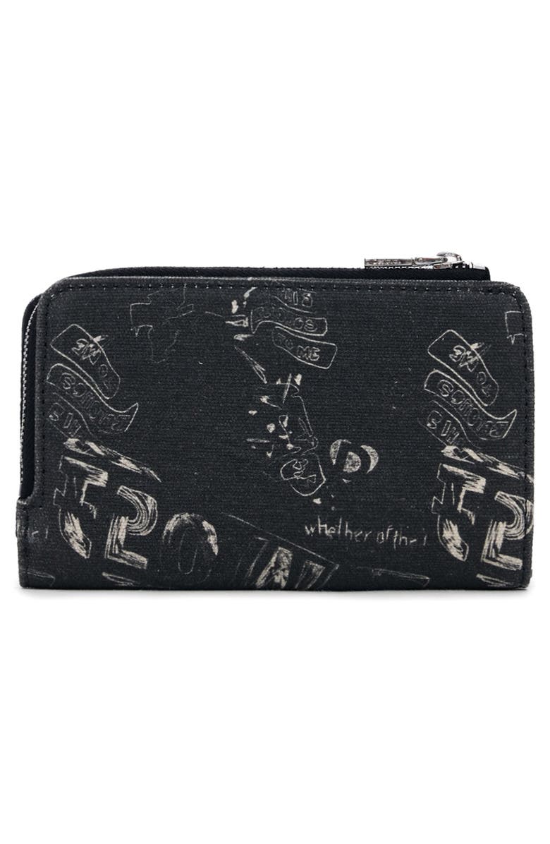 Desigual Mixed Media Continental Wallet, Alternate, color, Black