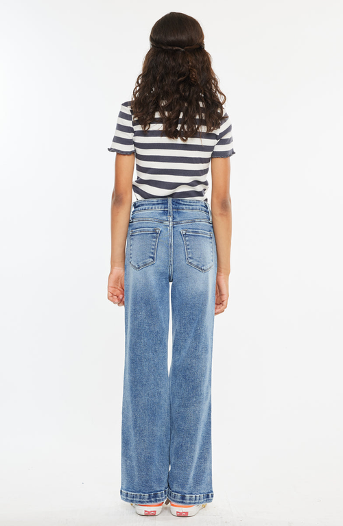 Kancan Glen High Rise Wide Leg Flare Jeans In Blue
