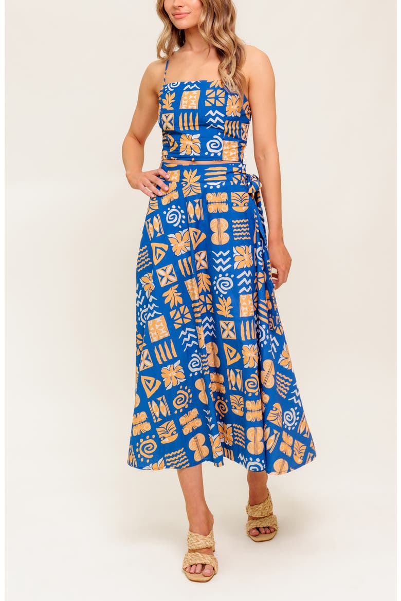 Print Top & Maxi Skirt Set, Alternate, color, NAVY/ CORAL