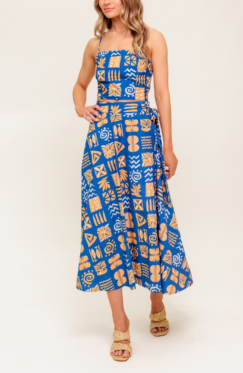 FLYING TOMATO Print Top & Maxi Skirt Set, Alternate, color, Navy/ Coral