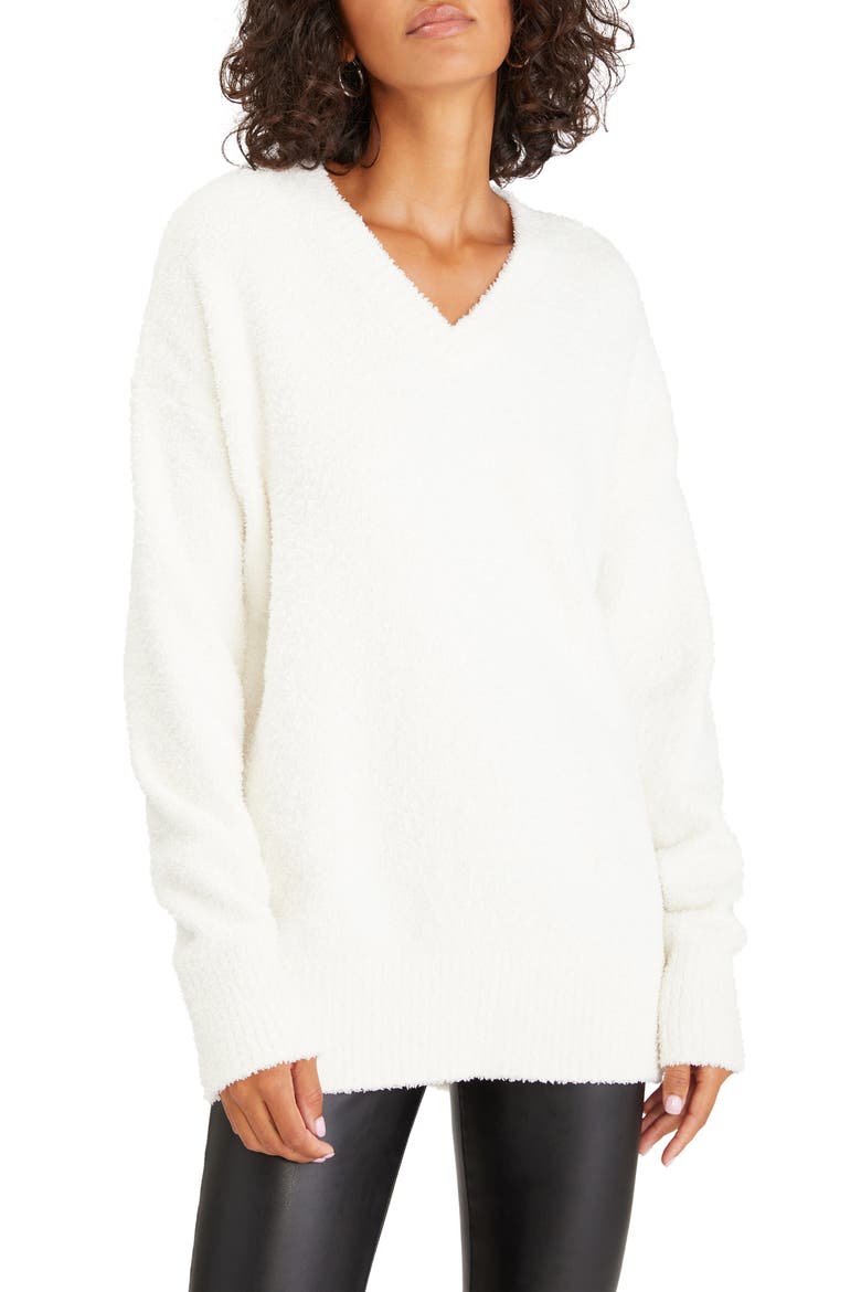 V-Neck Teddy Sweater, Main, color, MILK