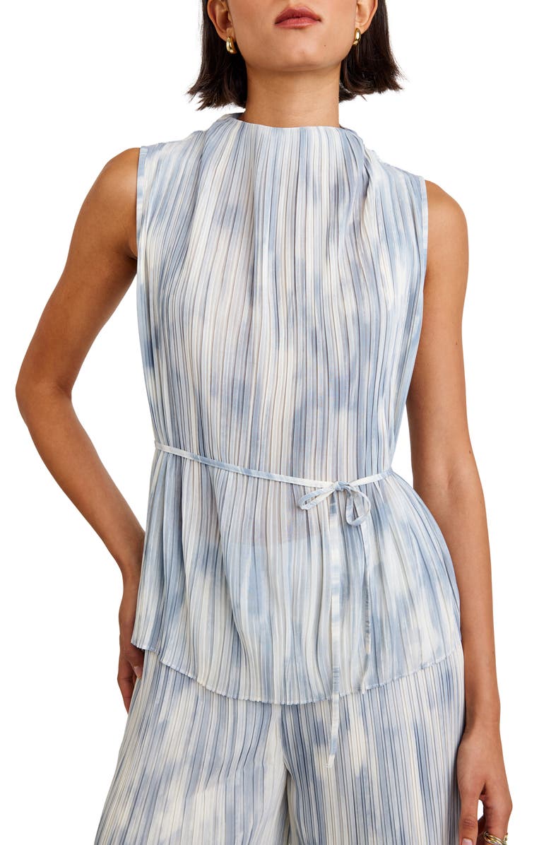 Bella Dahl Plissé Sleeveless Belted Funnel Neck Top, Alternate, color, Painted Snowfall
