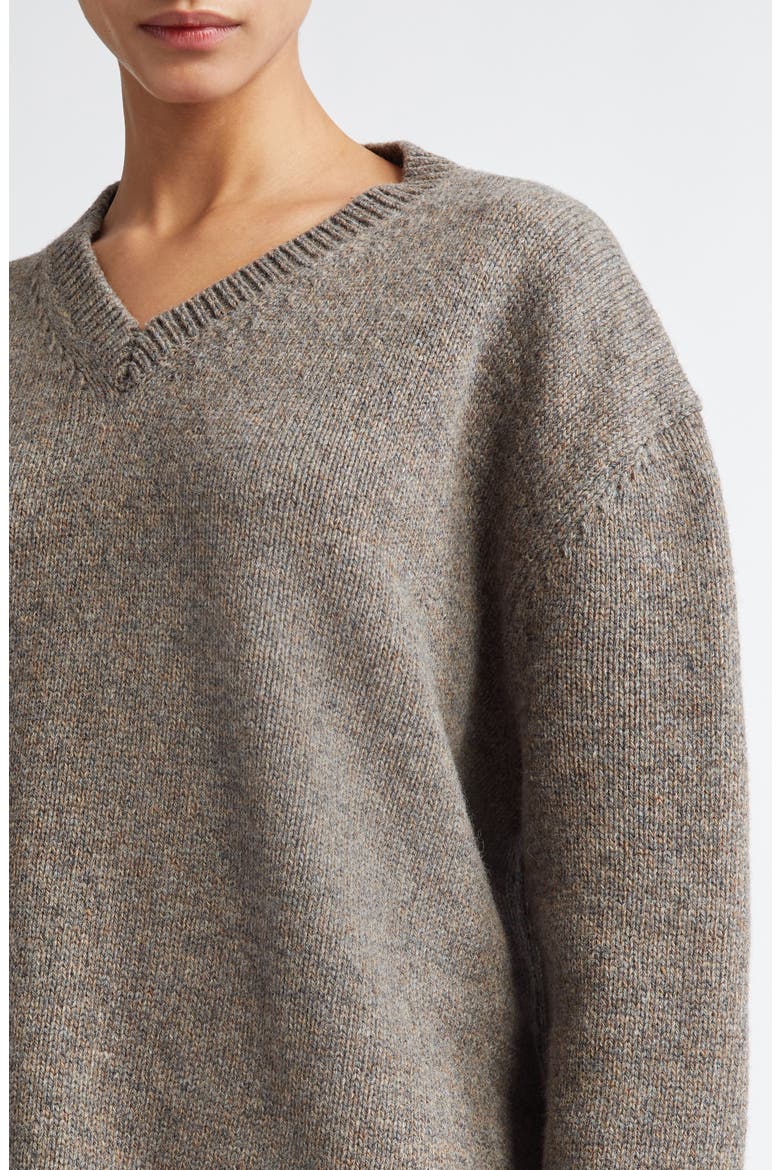 Marled Wool V-Neck Sweater, Alternate, color, GREY/ BROWN