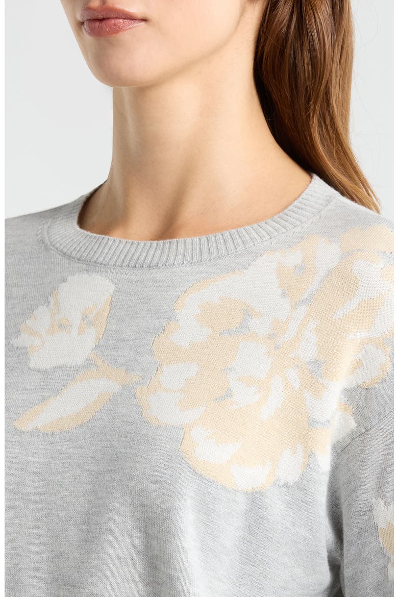 Floral Motif Crewneck Sweater, Alternate, color, PEARL HEATHER
