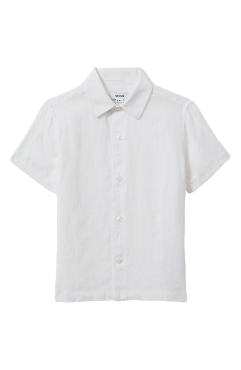 Reiss Kids' Holiday Sr. Short Sleeve Linen Button-Up Shirt, Main, color, White