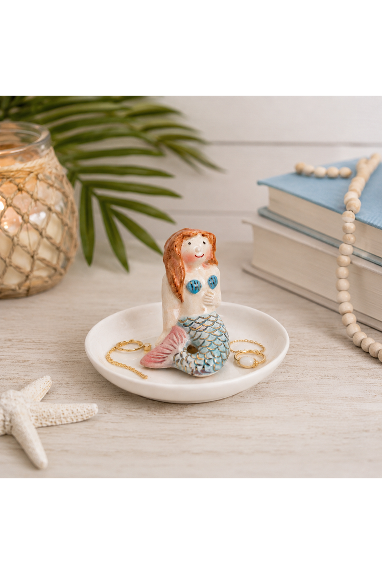 Ceramic Mermaid Trinket Tray Dish 3", Alternate, color, Blue