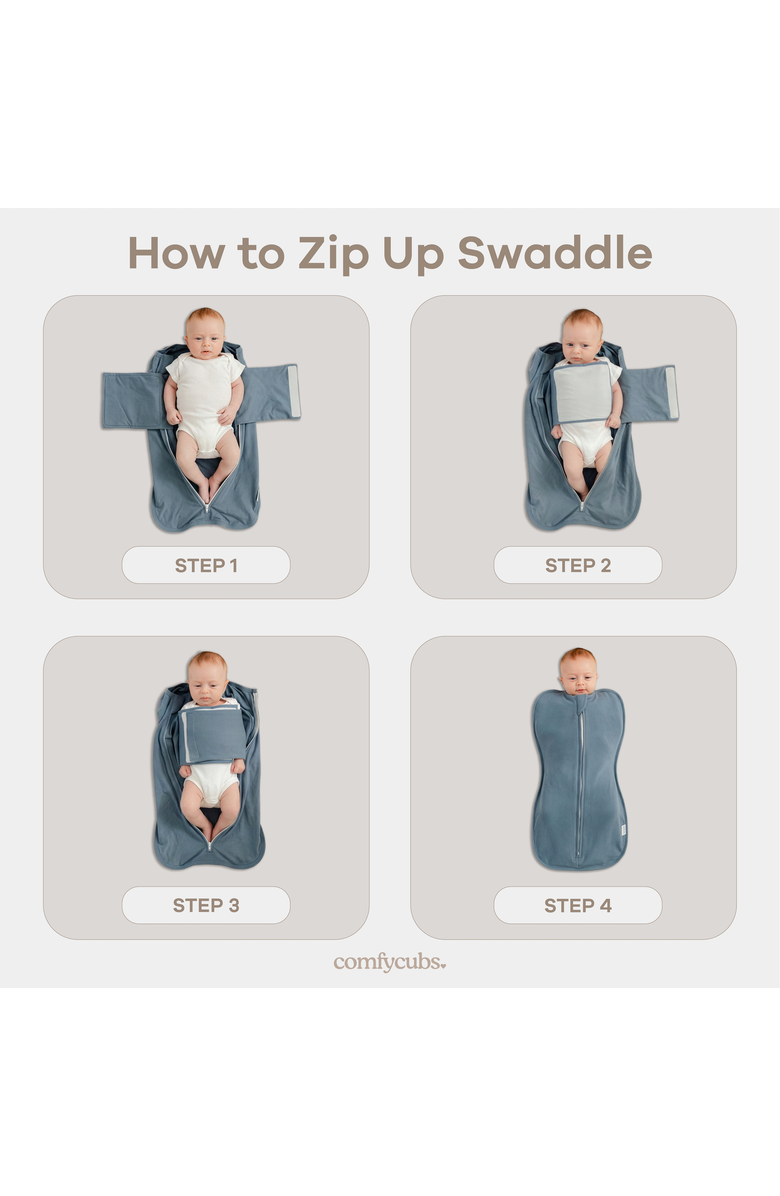 Comfy Cubs Easy Zipper Swaddle Blankets, Alternate, color, Gray