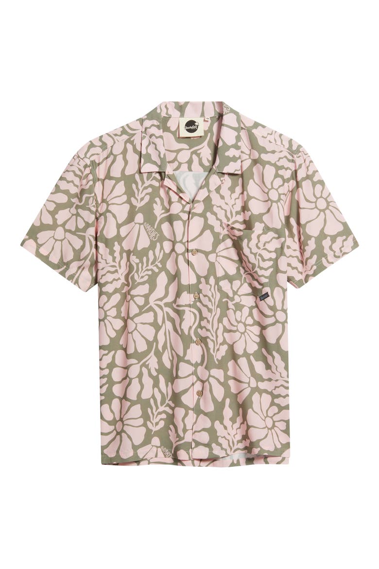 Floral Print Camp Shirt, Alternate, color, OLIVE/ PINK