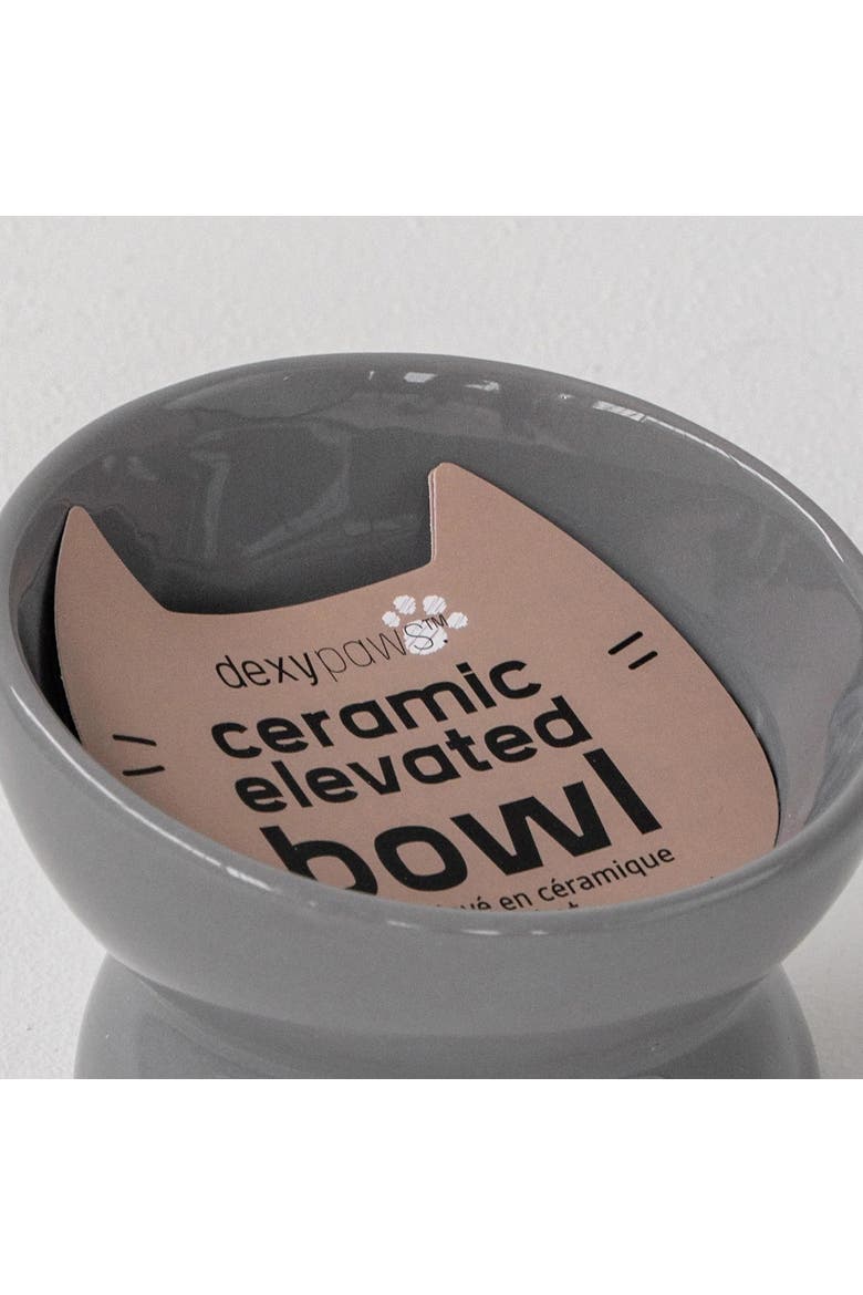 Elevated Ceramic Cat Bowl, Grey, 7oz, Alternate, color, Gray