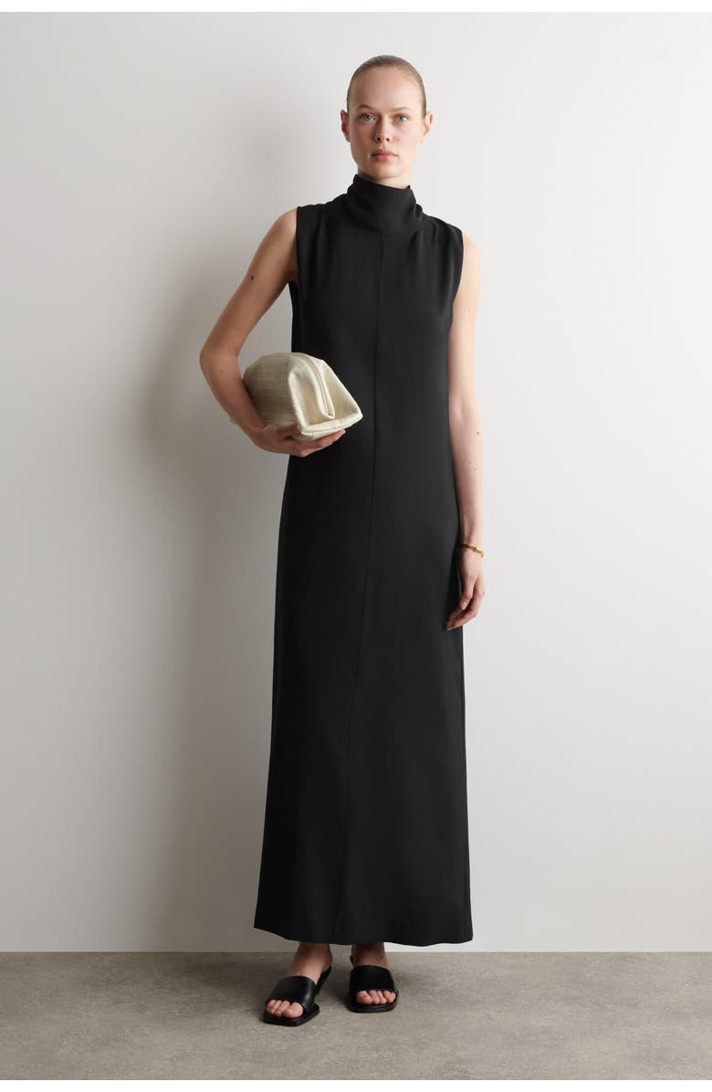COS Draped Tie-detail High-neck Maxi Dress, Main, color, Black