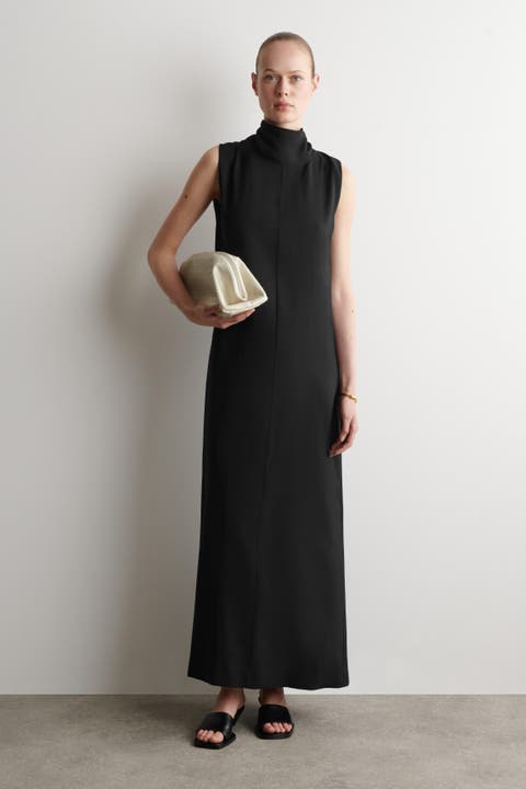 Draped Tie-detail High-neck Maxi Dress