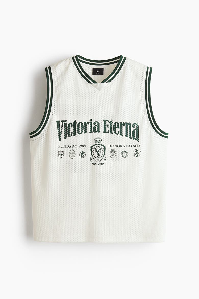 Relaxed Fit Printed Mesh Vest Top, Main, color, White/Victoria Eterna