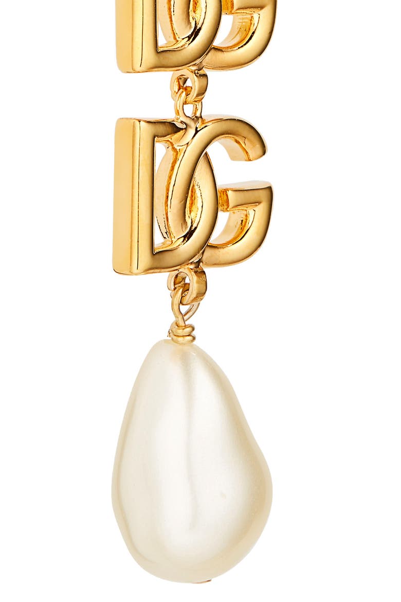 Logo Imitation Pearl Clip-On Drop Earrings, Alternate, color, ORO