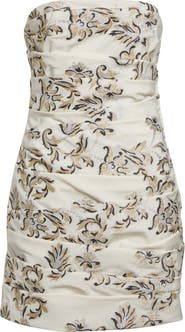 Carolina Herrera Metallic Embroidered Strapless Cocktail Dress