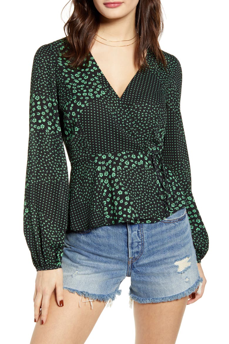 Wrap Top, Main, color, BLACK/ GREEN FLORAL