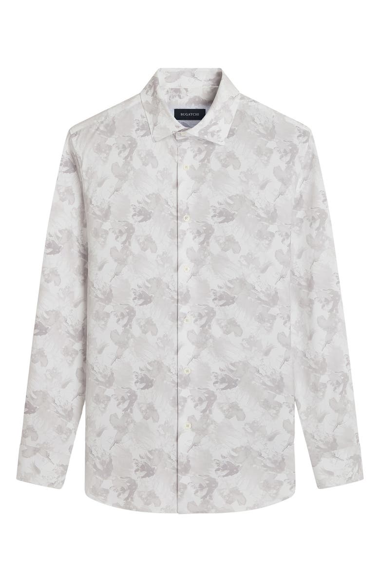 Bugatchi James OoohCotton<sup>®</sup> Leaf Print Button-Up Shirt, Alternate, color, Platinum